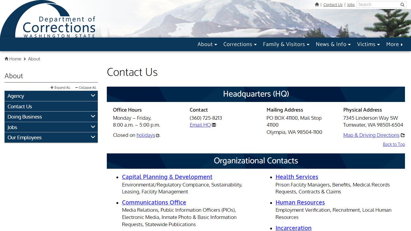 Contact Us | Washington State Department of Corrections