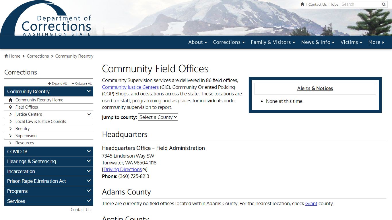 Community Field Offices | Washington State Department of Corrections